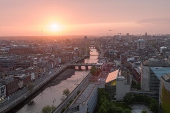 Aerial view Sunrise River Liffey Dublin City Web Size